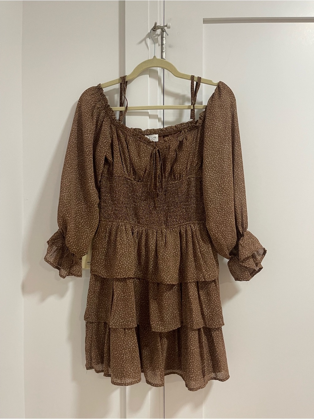 Le Lis Brown Printed Tiered Ruffle Dress